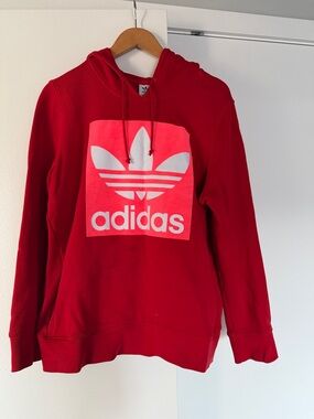 adidas Red Hoodie with White Trefoil Logo